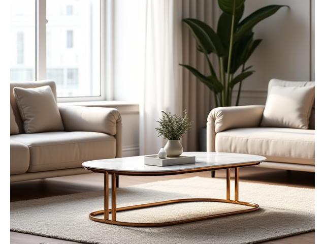 세련된 금속 프레임 소파 테이블이 있는 거실